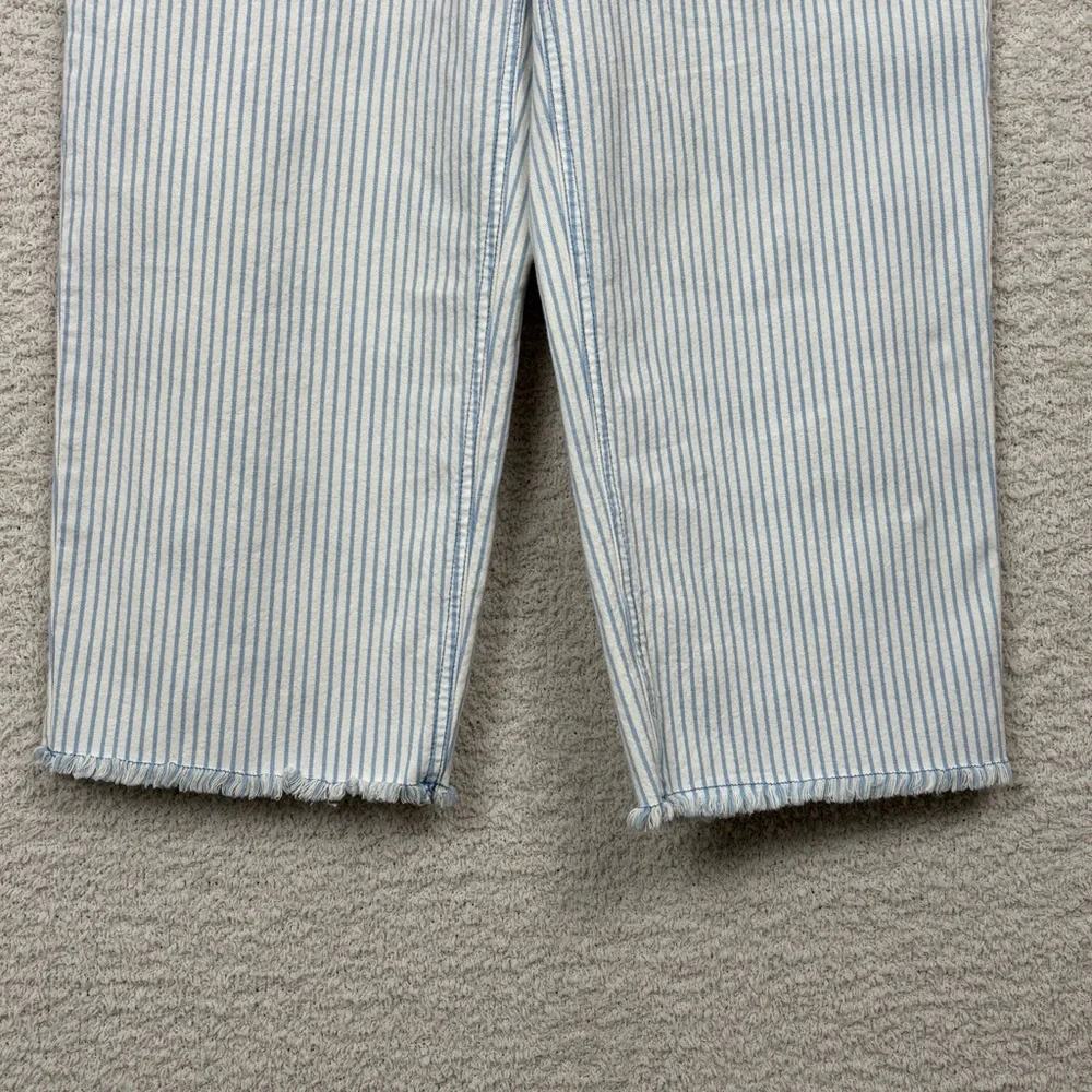 Talbots Jeans Womens 10 Petite Blue White Stripe Wide‎ Leg Crop Jean Fray Hem - Picture 3 of 9